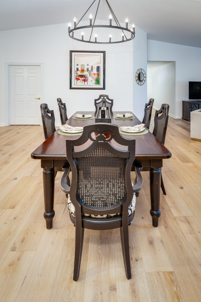 Dining Room Table and Chandelier