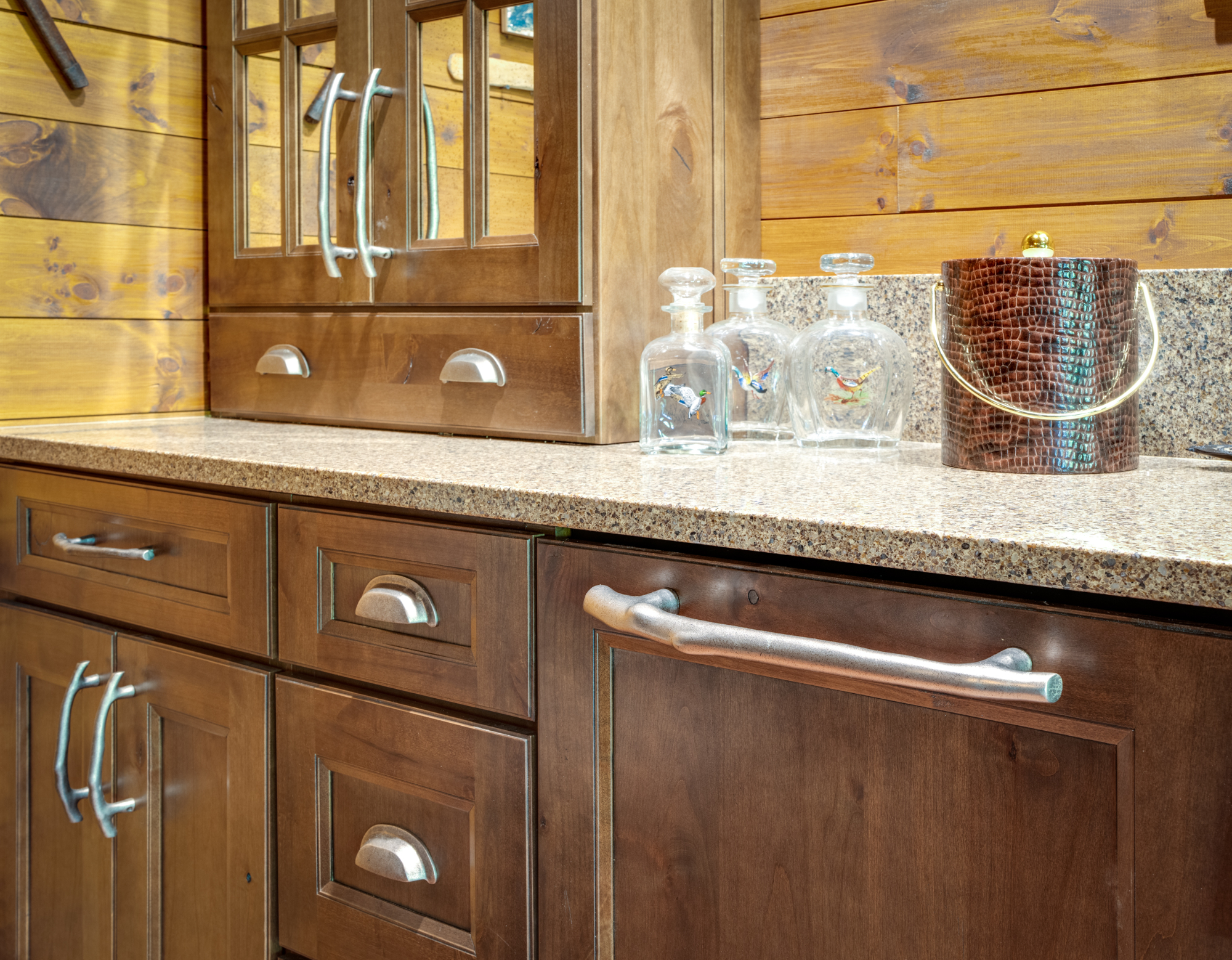 Downstairs Wet Bar Silver Handles