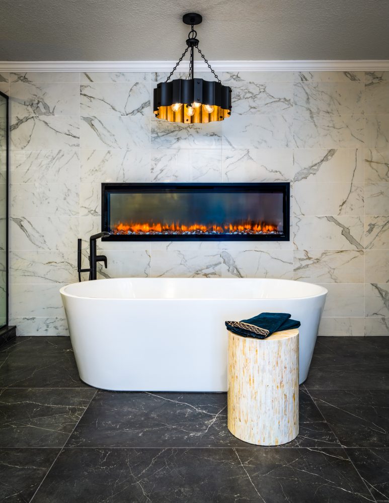 Master Bathroom Bathtub and Fireplace
